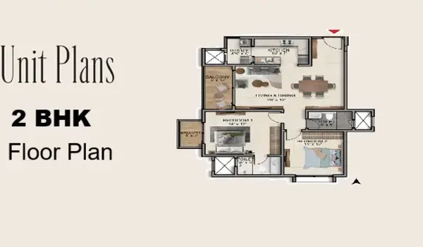 Godrej Peenya 2 BHK floor plan, 1,100 to 1,300 sq.ft. super built-up area
