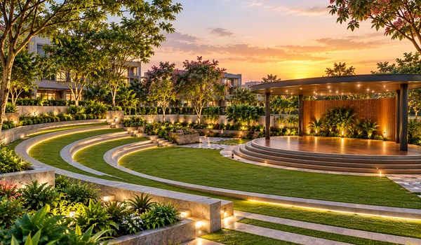 Landscaped garden amphitheatre at Godrej Peenya, Bengaluru